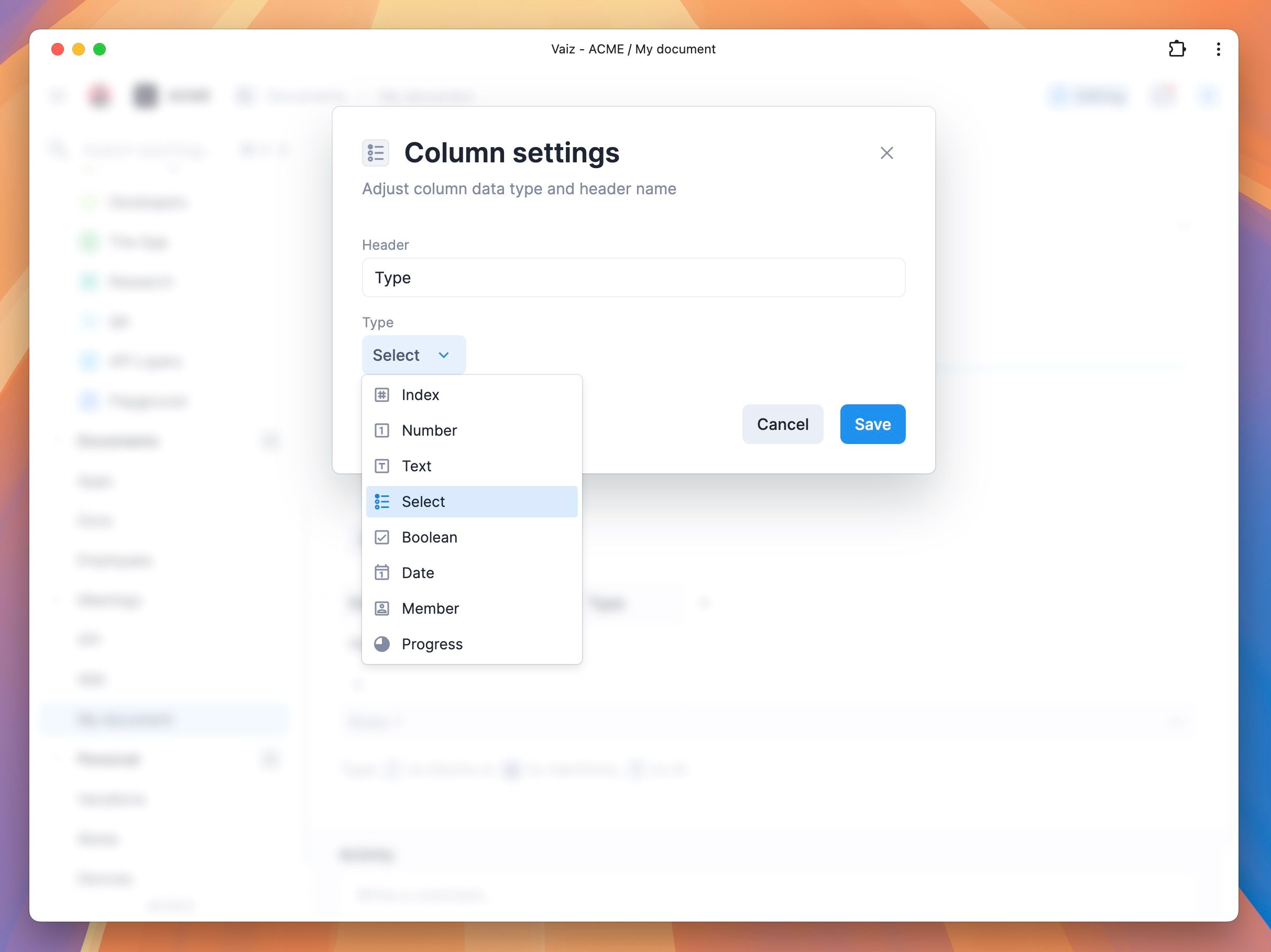 Column Settings